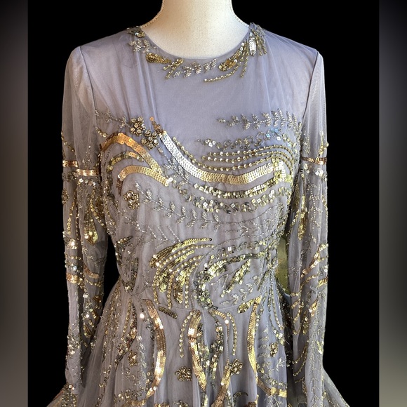 NWT Mac Duggal Illusion Neckline Long Sleeve Beaded Gown. B282 - Picture 3 of 16